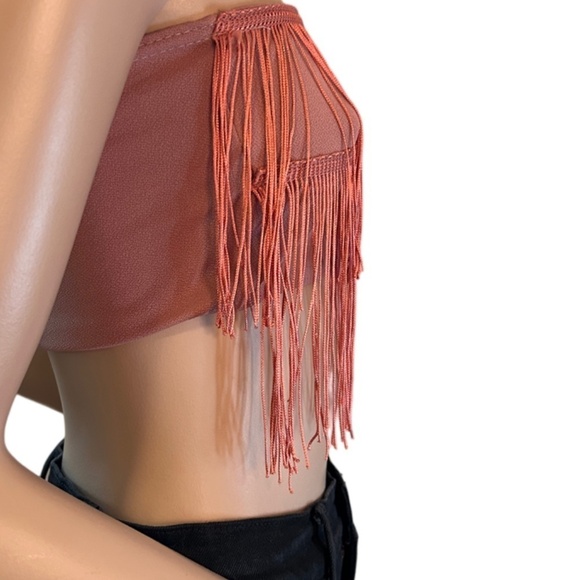 PLT Fringe Tassel Bandeau Crop Top Dusty Pink Sexy Club Wear Made in UK - Picture 5 of 12